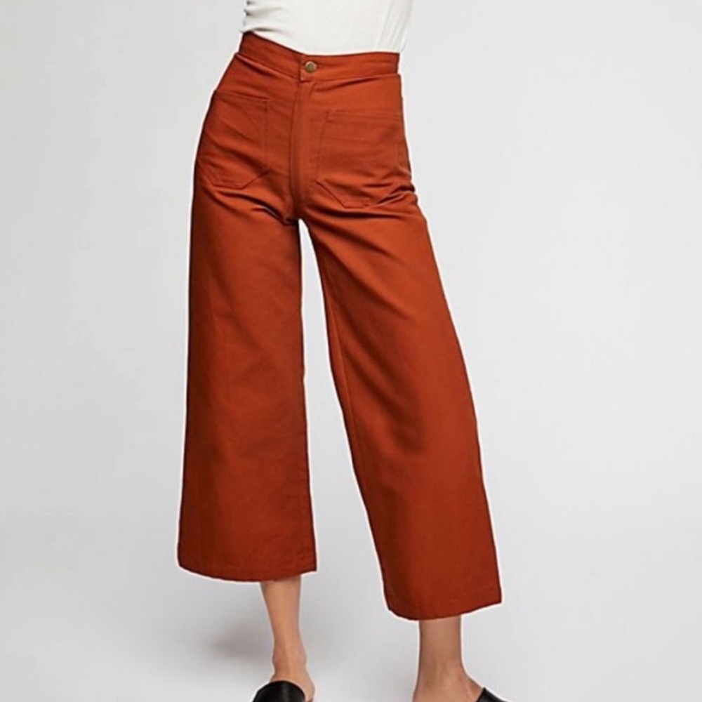 LYKKE WULLF Anthropologie| Sandi Cropped Wide Leg Pants In Rust Sz M